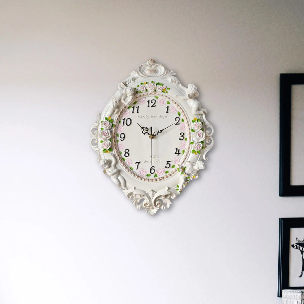 Decorative Resin Angel Wall Clock Vintage Mute for Hallway Office Hotel Kitchen Home