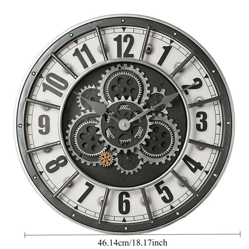 Retro Industrial Roman Wall Clock Gear Rotation Clock Living Room Decorative Wall Clock Stylish Silent Wall Clock Quartz Clock