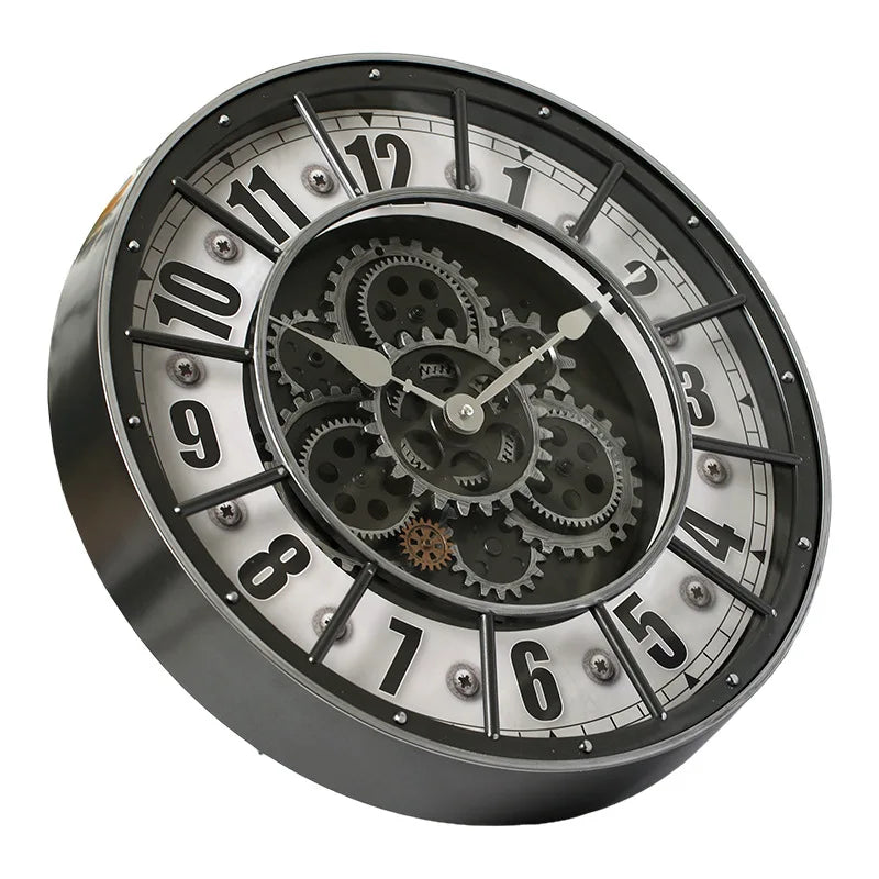 Retro Industrial Roman Wall Clock Gear Rotation Clock Living Room Decorative Wall Clock Stylish Silent Wall Clock Quartz Clock