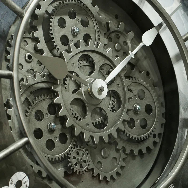 Retro Industrial Roman Wall Clock Gear Rotation Clock Living Room Decorative Wall Clock Stylish Silent Wall Clock Quartz Clock