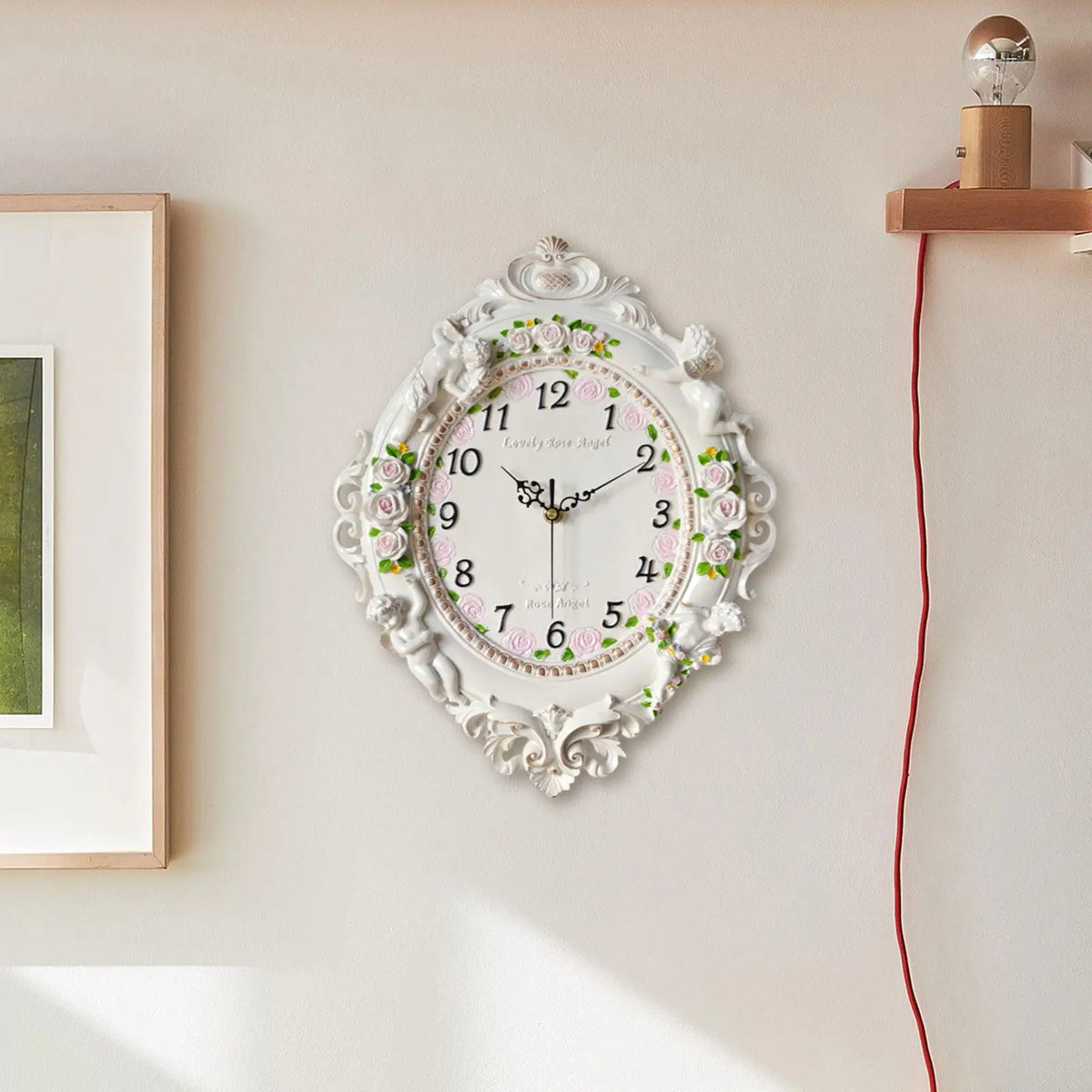 Decorative Resin Angel Wall Clock Vintage Mute for Hallway Office Hotel Kitchen Home