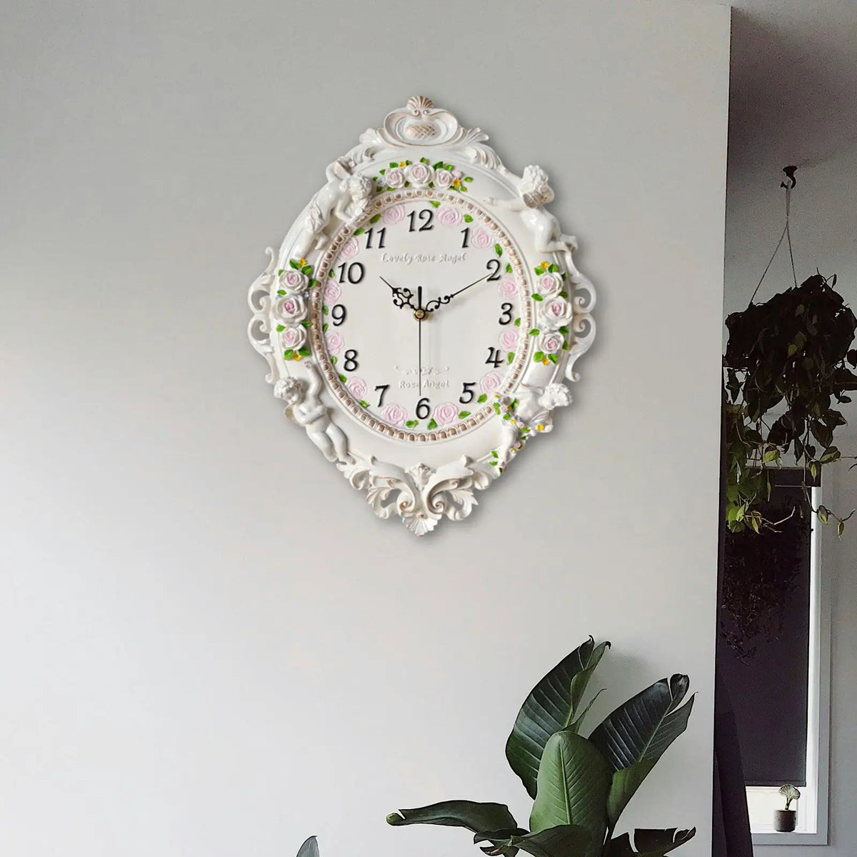Decorative Resin Angel Wall Clock Vintage Mute for Hallway Office Hotel Kitchen Home